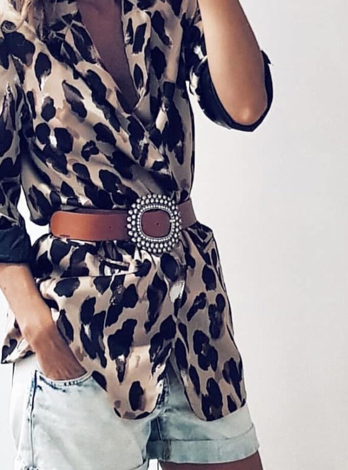 Cinturón de piel con cristales Lighting y hebilla ovalada