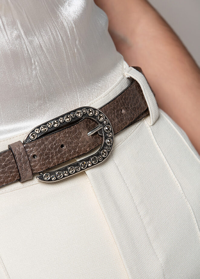 Cinturón Constance. Hebilla joya plateada rodeada de brillantes.
