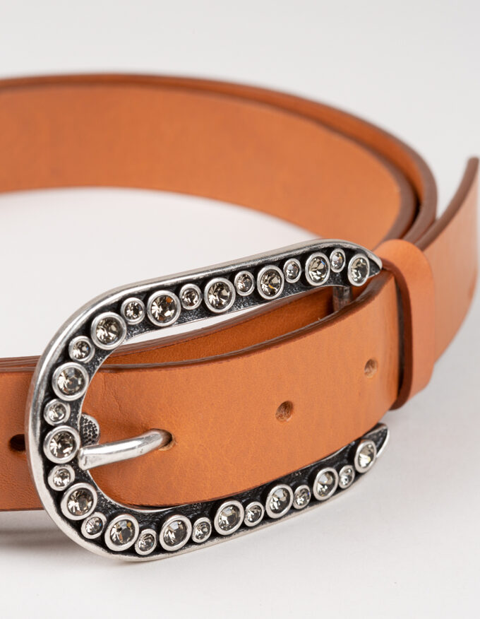 Cinturón Constance. Hebilla joya plateada rodeada de brillantes.