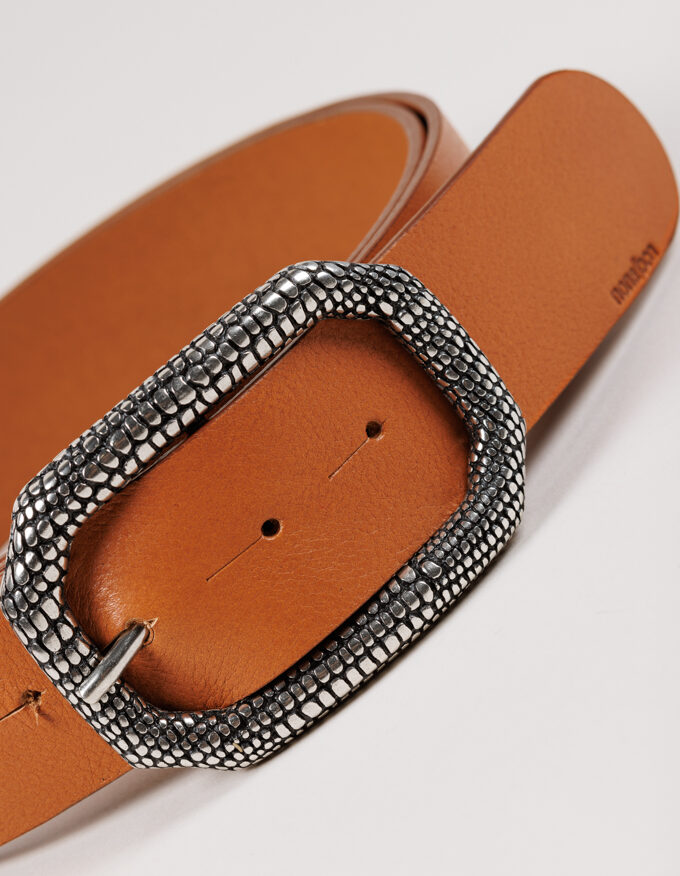 Cinturón Lizard Argento. Hebilla grabada plateada.