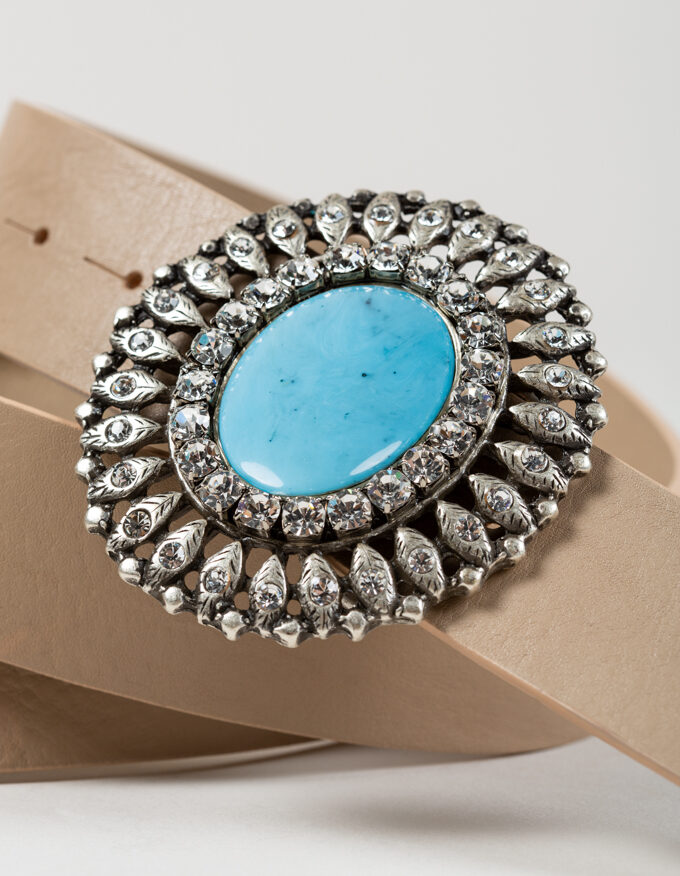 Cinturón Queens Aqua. Hebilla con piedra color turquesa.