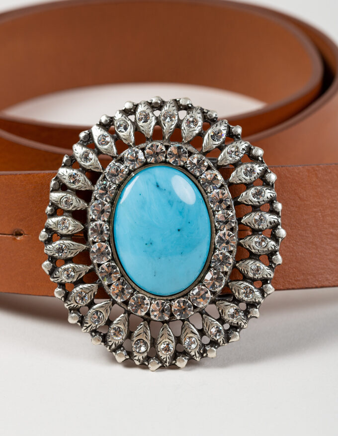Cinturón Queens Aqua. Hebilla con piedra color turquesa.