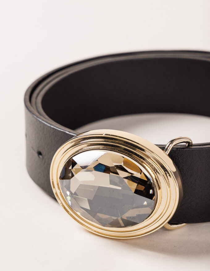 Cinturón Frida Dore. Hebilla joya dorada con cristal color fumé.