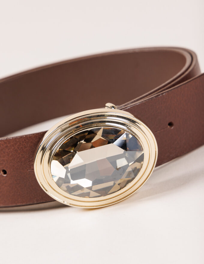 Cinturón Frida Dore. Hebilla joya dorada con cristal color fumé.