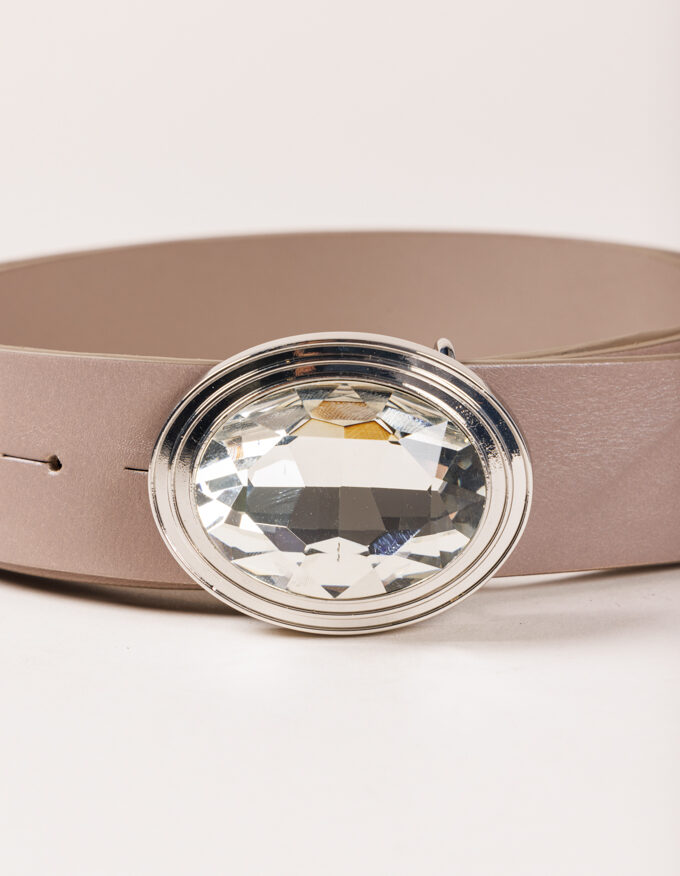 Cinturón Frida Cristal. Hebilla joya plateada con cristal ovalado.