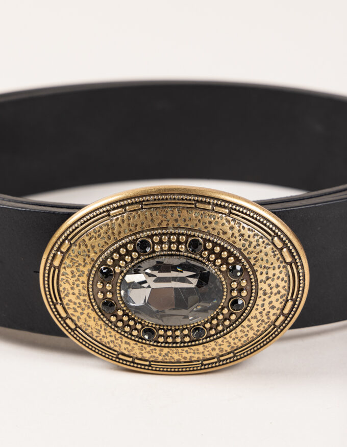 Cinturón Margot. Hebilla ovalada color oro viejo con cristal central.