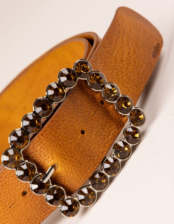 Cinturón Inona Honey. Hebilla joya con cristales color miel.