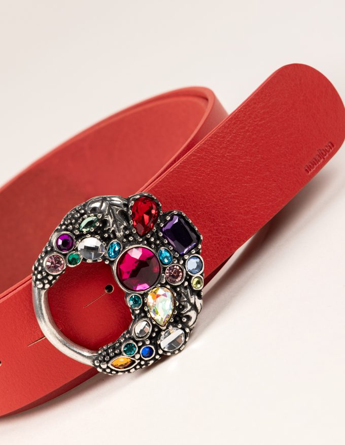 Cinturón Velvet Silver. Hebilla plateada con piedras y cristales de colores.