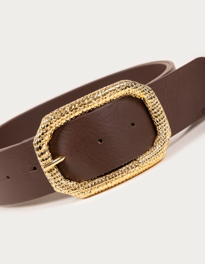 Cinturón Lizard Oro. Hebilla rectancular dorada con grabado lagarto.